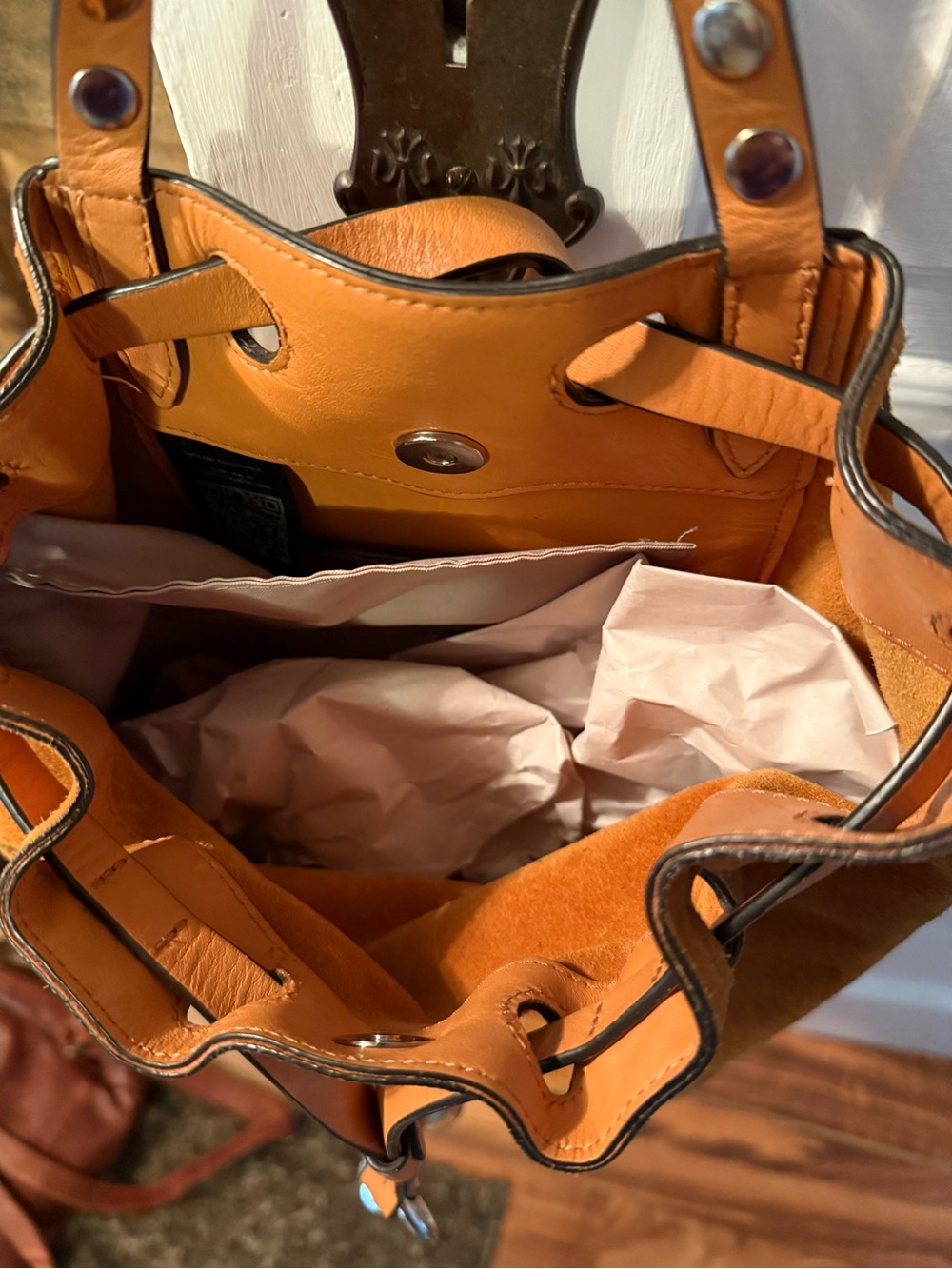 Rebecca Minkoff Orange Suede Drawstring Backpack - Picture 4 of 4